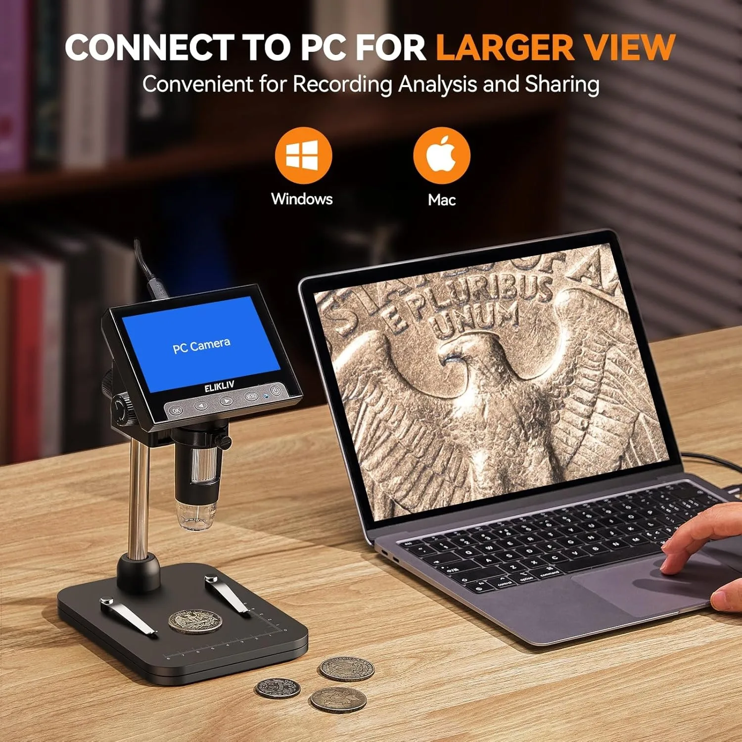 مجهر رقمي LCD 4.3 بوصة لمجهر إصلاح المكبر الإلكتروني 1000x مع أضواء LED للكمبيوتر الشخصي الذي يعمل بنظام Windows