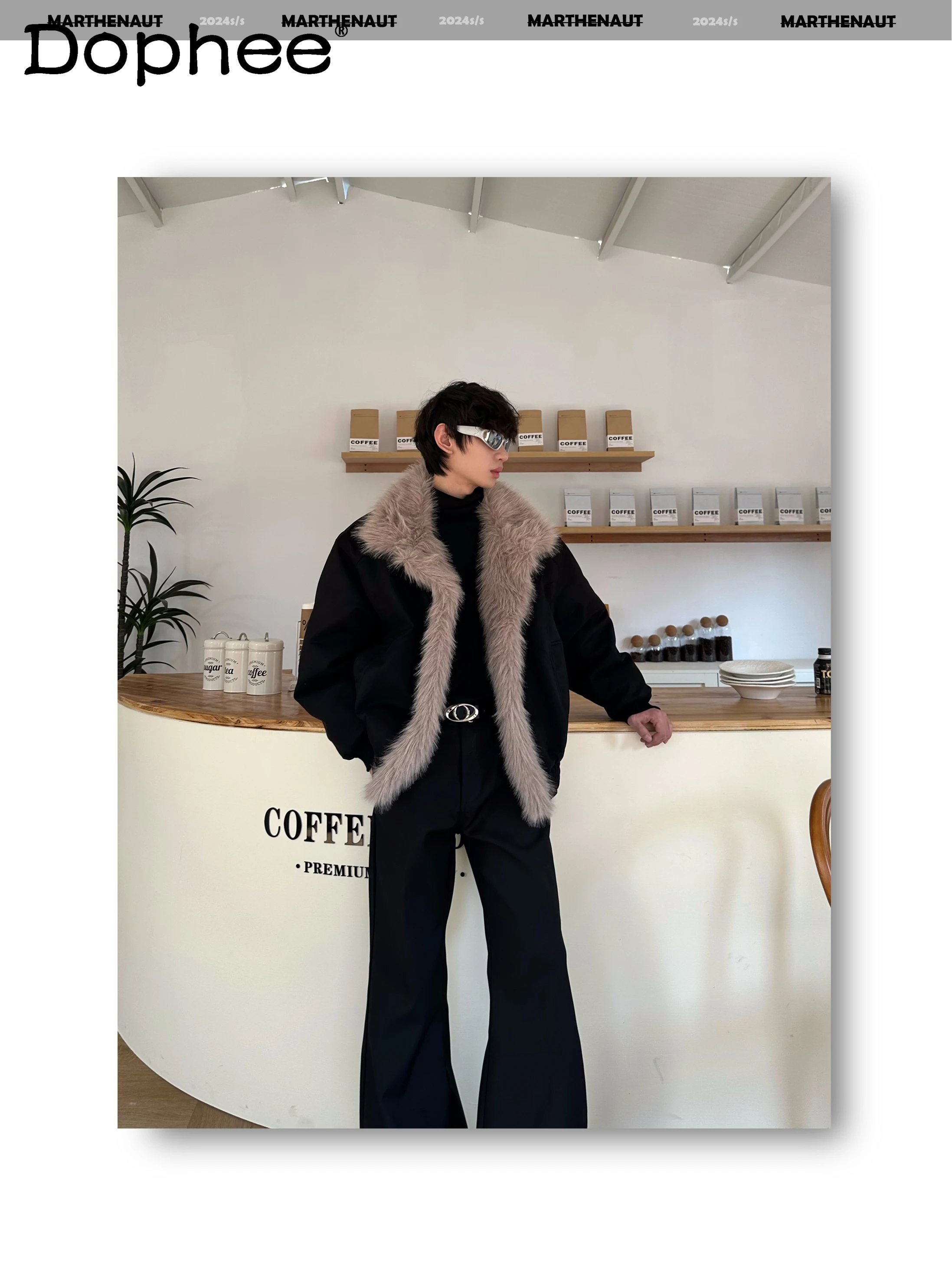 

Winter Thickened Warm Design Faux Fur Collar Loose Faux Fur High-End Short Fashion Trend Jacket Cotton Coat for Men