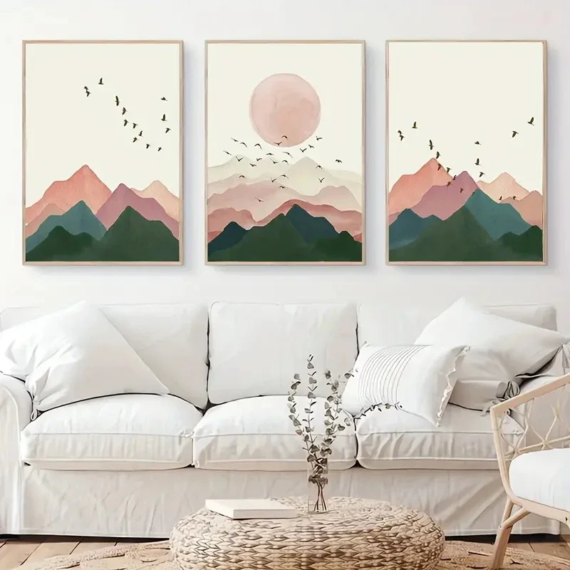 Multiple sizes 3pcs frameless Canvas Painting /Set Bohemian Mountain Bird Sunset Posters Nordic Landscape Art Canvas Printing Wa