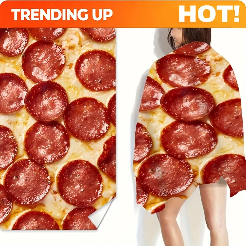 Customize [] 1pc Pizza Sausage Pattern Beach Towel, Suitable for Seaside Beaches, Swimming Pools, Bathrooms, Camping Travel, Yog