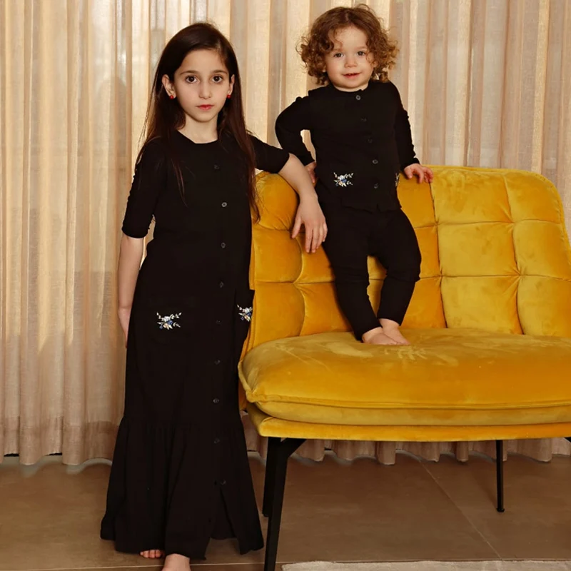 baby-top-skinny-pants-set-kids-black-clothes-front-opening-buttons-boy-and-girl-clothes-embroidery-flower-size-12m-4-year