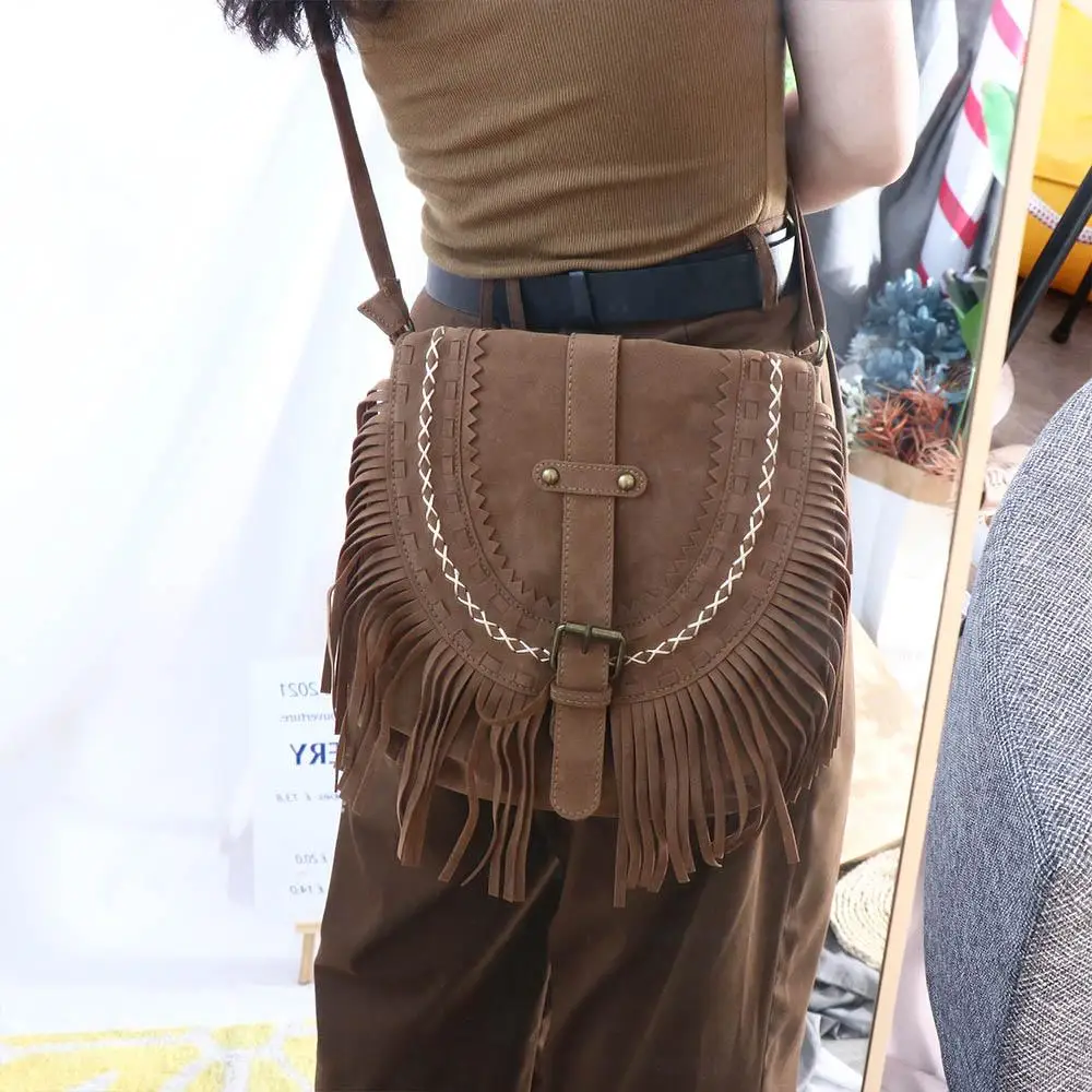 Purse Classic Fringe Suede Saddle Bag Ethnic Style Messenger Bag Women Crossbody Bag Female Handbag Tassel Bag Shoulder Bag