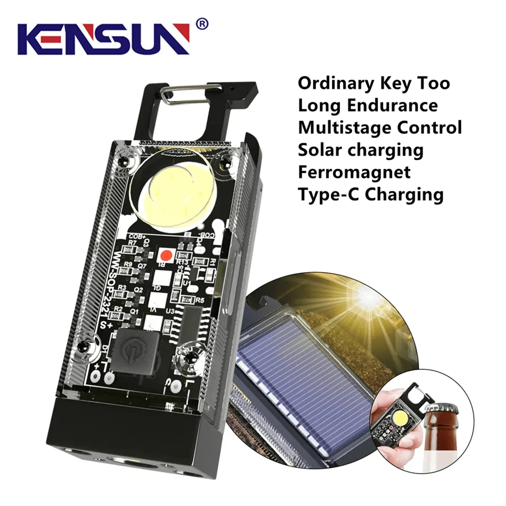 Powerful LED Flashlight With Magnet COB Work Light Mini Portable Keychain Torch Solar Panel USB Rechargeable Waterproof Lamp