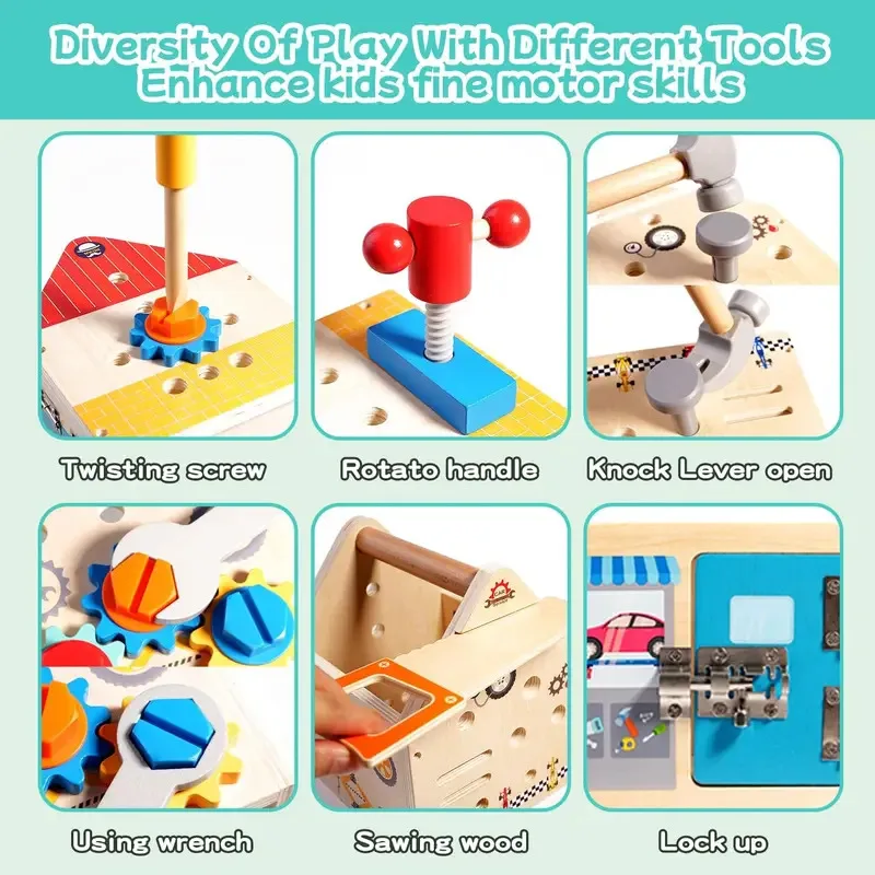 Wooden Toys Pretend Play Tools Construction Nut Screw Disassembly Assembly Toolbox  Educational Toys for Boy