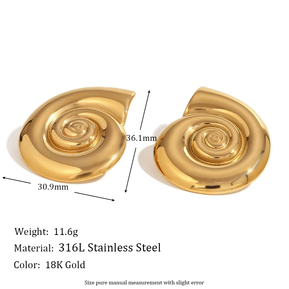 2Pc Exquisite Threaded Conch Snail Shell Fashion Gold Color Alloy Earrings Women Party Holiday image 2