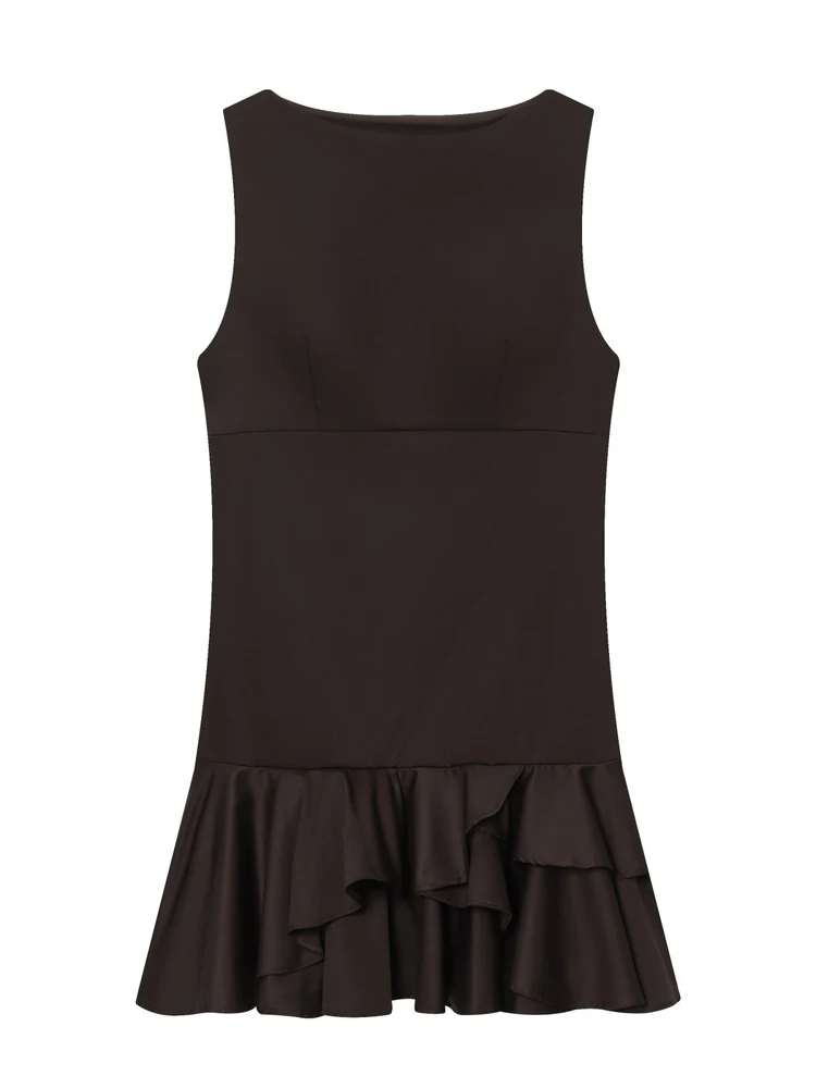 Sweet Commuter Svel decorativo em camadas de um ombro Dr Faionable Vintage cintura alta fibra de poliéster corte reto S...