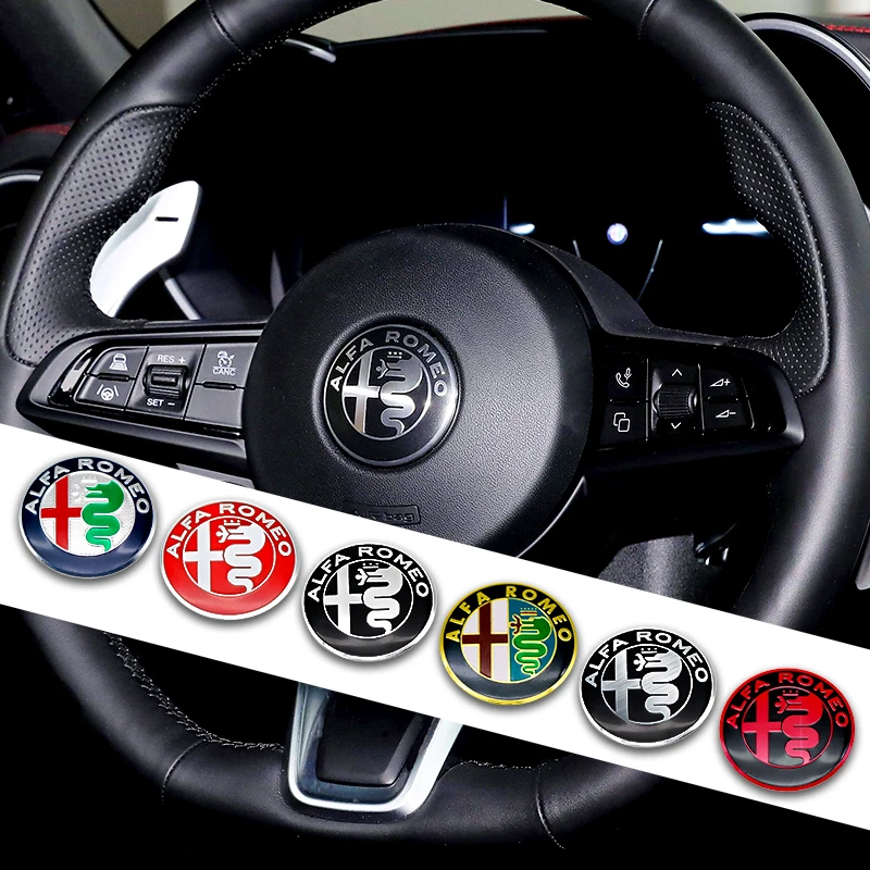 Car Steering Wheel Auto Emblem Sticker Accessories For Alfa Romeo 4C 159 Spider Giulia Giulietta 156 Tonale Mito 147 8C Stelvio