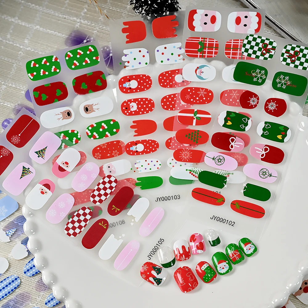 Autocollants adhésifs pour ongles série noël 3D, 16 pointes, couverture complète, pas besoin de lumière, bandes d'enveloppe pour Nail Art, pointes de vernis de manucure pour Festival *