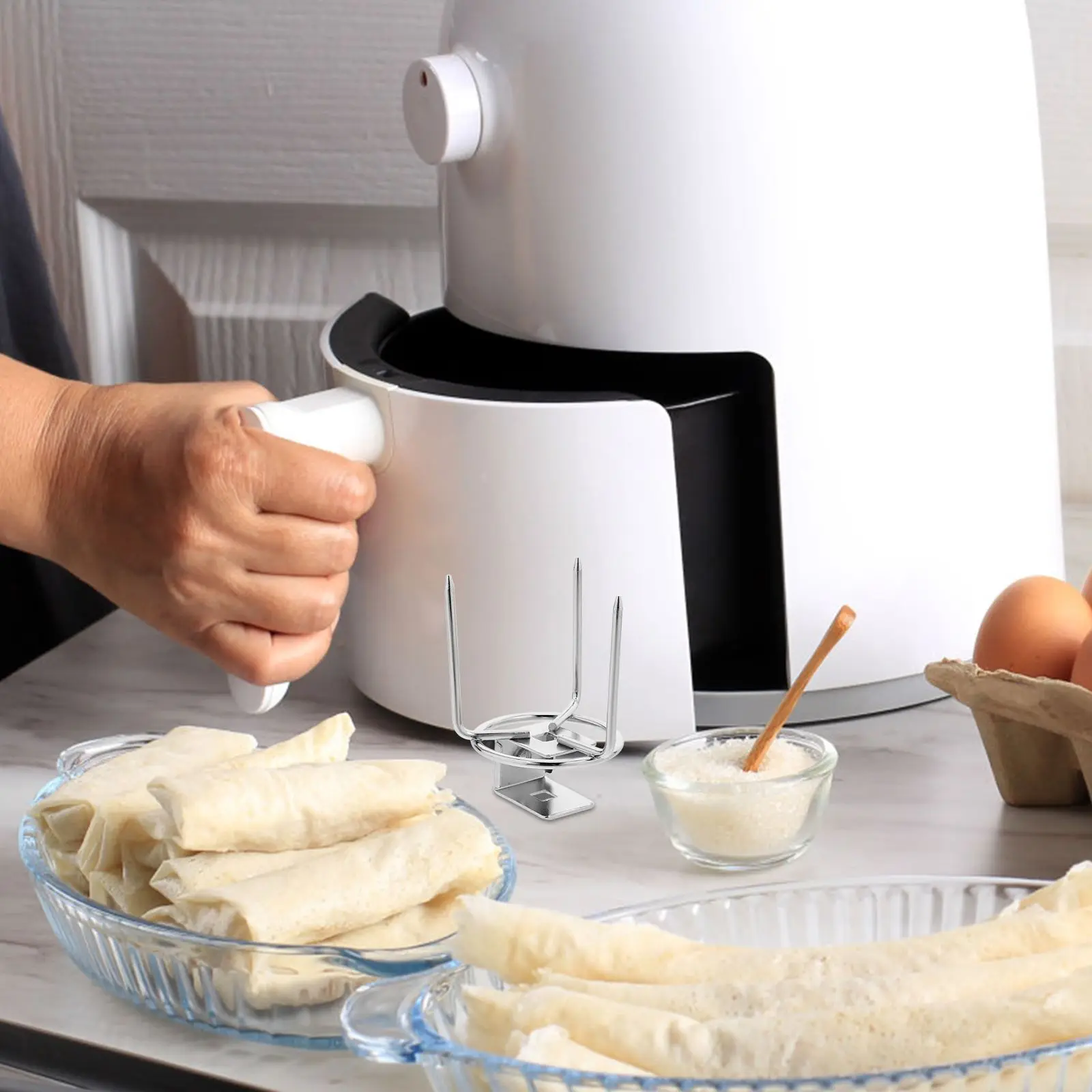 2 Stück Drehspießgabeln aus Edelstahl, kompatibel mit Luftfritteusen, Öfen, effizient, gleichmäßiges Kochen, Fleisch, Grillgabeln, Küche