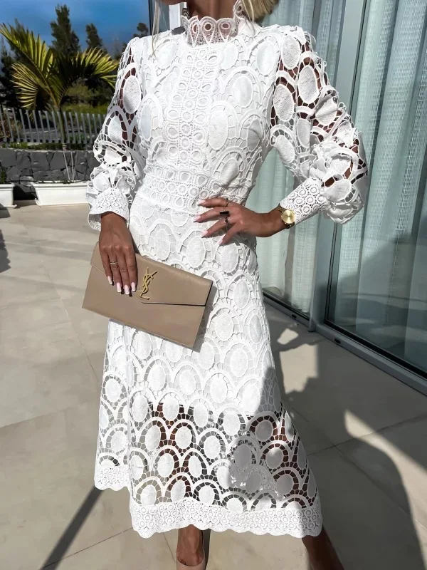 Wind Women's 2026 Spring/summer. New Collection: Erotogenic Hollow-out, Long-sleeved Stand-collar, Flowy Lace Clothes Robe