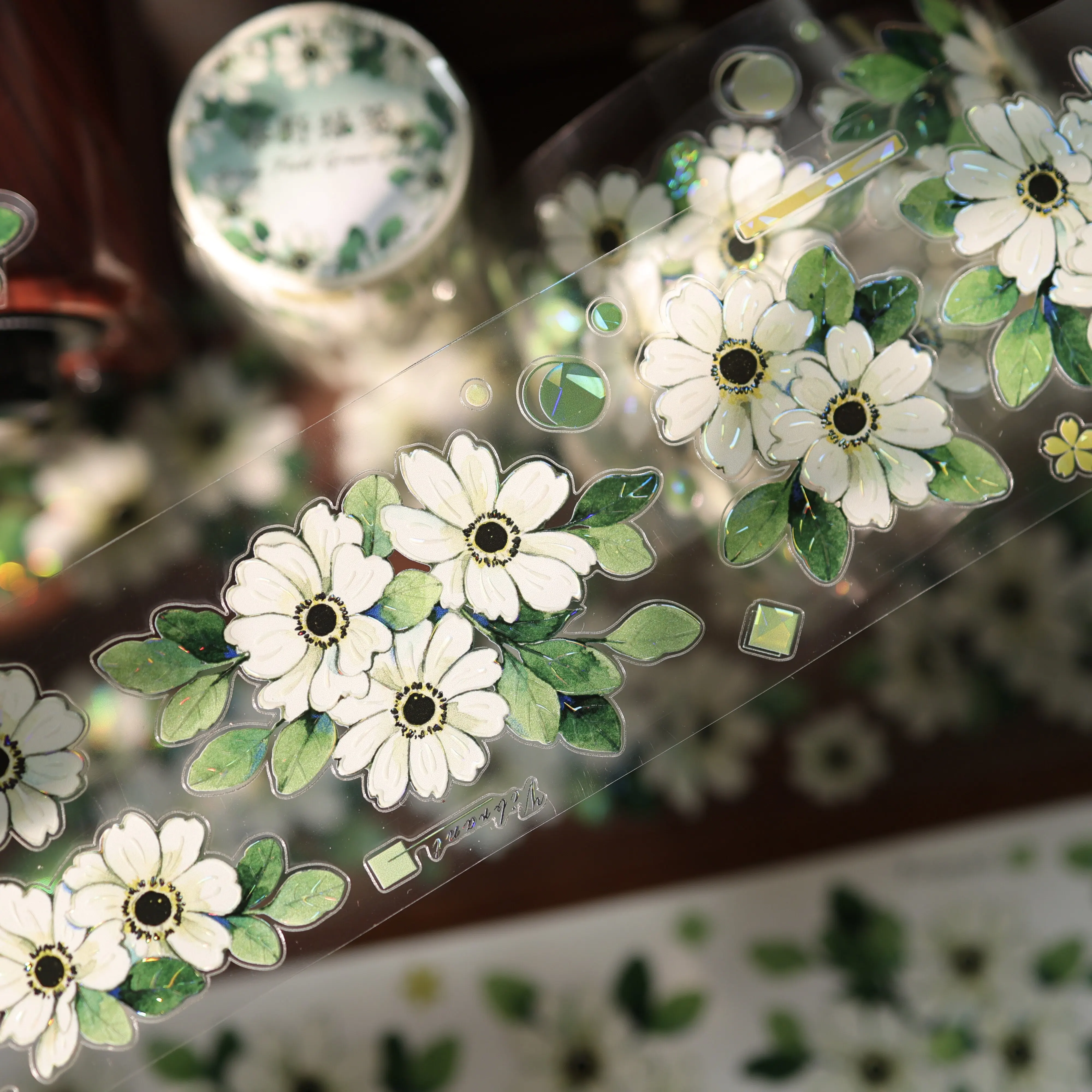 Yi'er 17 [Chunye Green Note] Light Retro Journal Green Flower Pet Sticker Washi Paper Tape