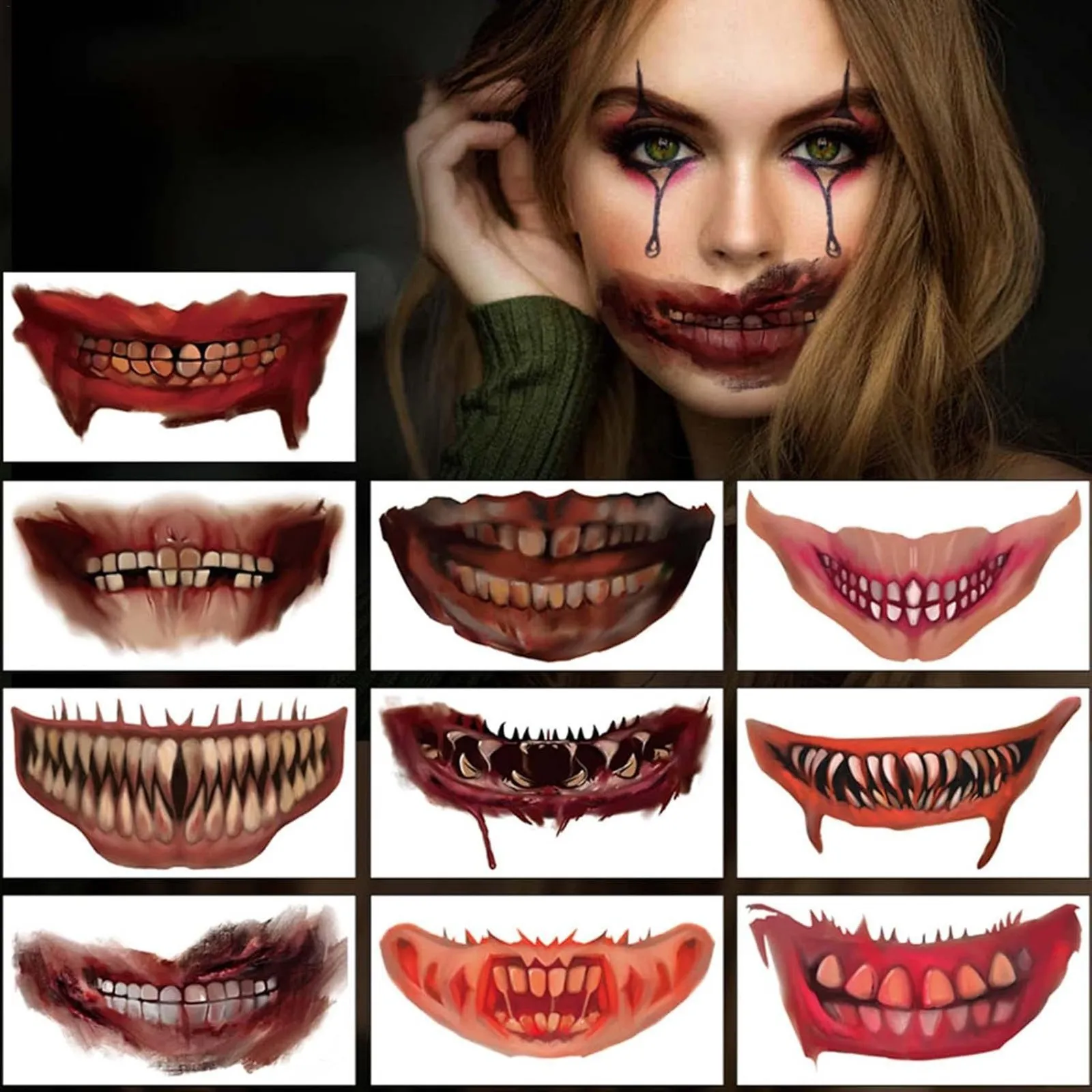 Halloween Mouth Tattoos Party Horror Scary Lips Party Holiday Decorations 2024 Cosplay For Women And Men DecoracióN Halloween