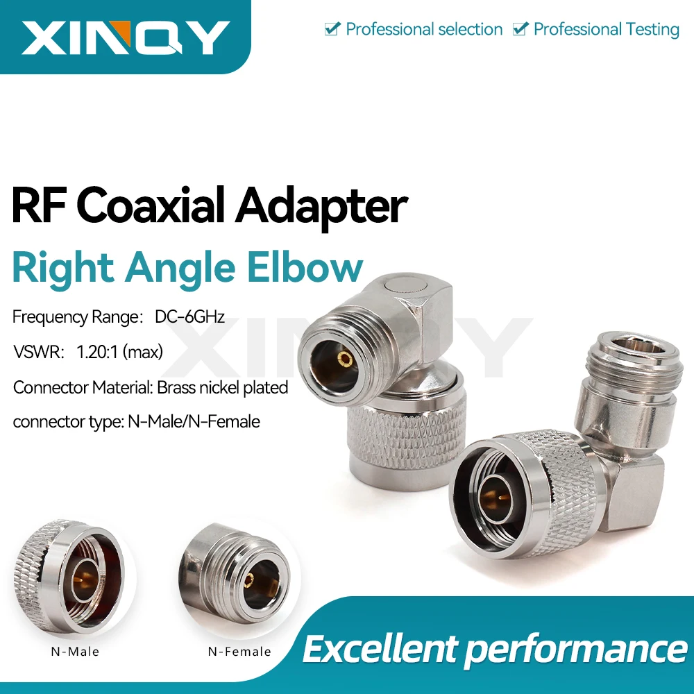 XINQY N-JWK Male to Female 90° Right Angle Elbow Adapter, 6GHz RF Coaxial Connector, L16