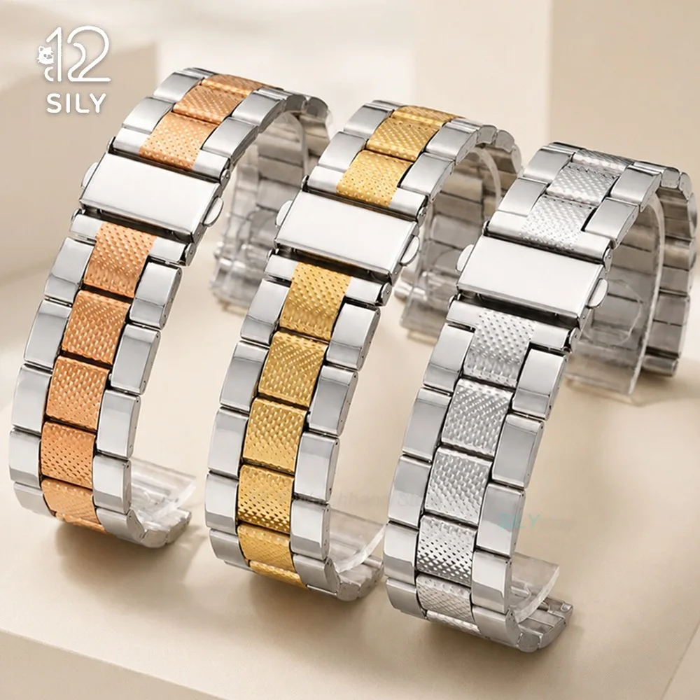 22-mm-Armband aus Edelstahl, universelles Armband mit Faltschließe für Herren und Damen, silberfarbenes oder goldfarbenes Uhrenarmband.