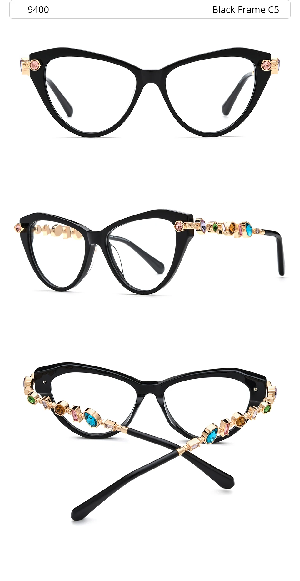 HEPIDEM Acetat Metall Diamanten Brillen Rahmen Frauen 2026 Neue Marke Design Gläser Mode Cat Eye Brillen Brille 9400 – Detail 11