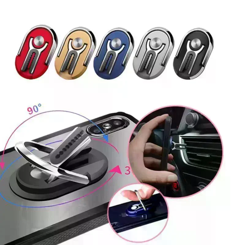 Universal Finger Ring Phone Holder Stand Bracket Mini Phone Holder Rotating For Car Air Vent Mobile Phone Back Sticker Foldable