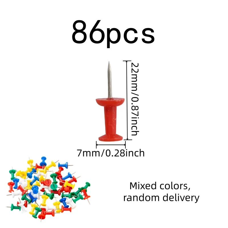 Easy Finger Push Grip Bulletin Board Pins, 86 pcs, School Cork Board, Sharp Steel Pin Point for Home Photo Wall