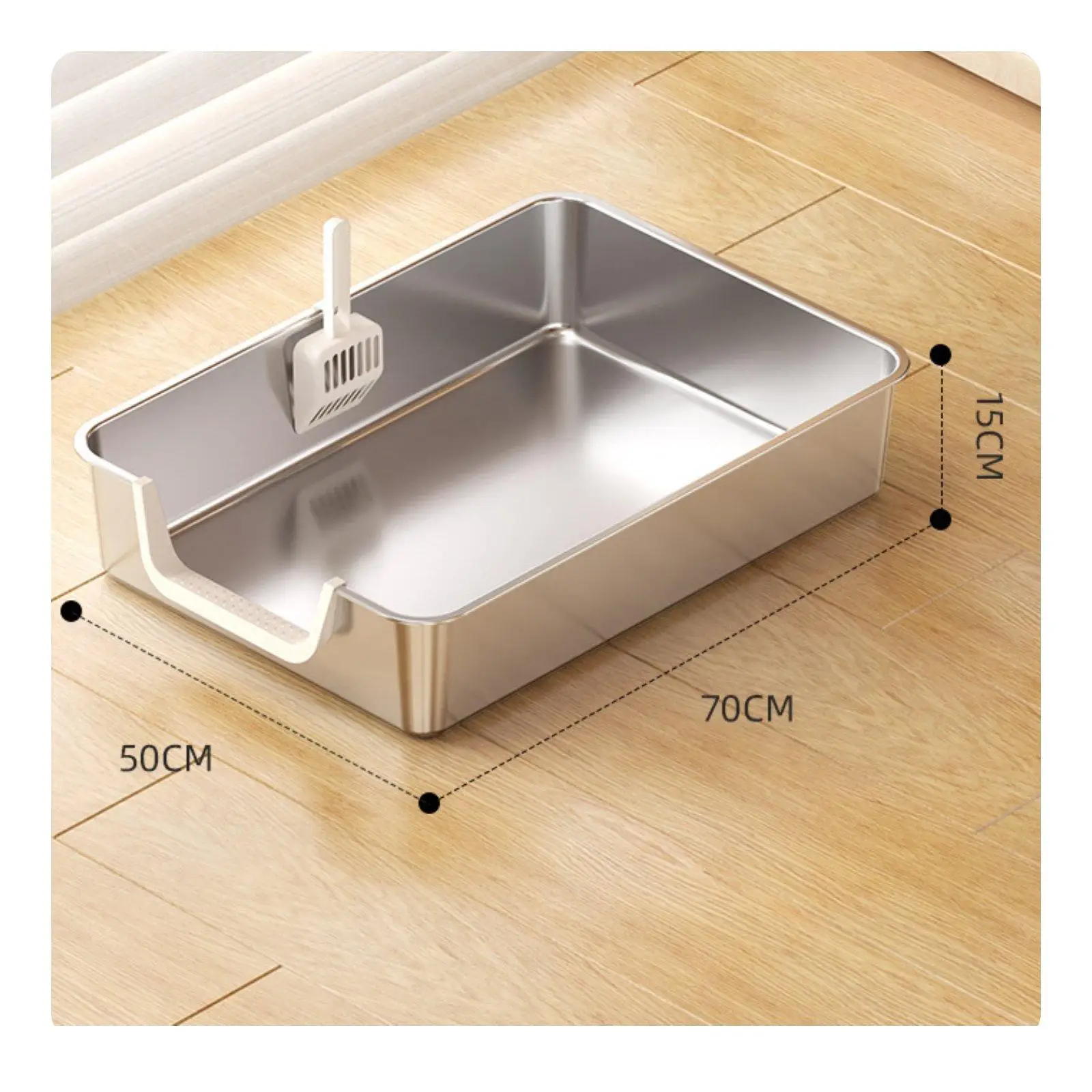 Stainless Steel Cat Litter Tray High Sided Large Metal Litter Pan for Indoor Cats Easy Clean Odor Control Pet Supplies