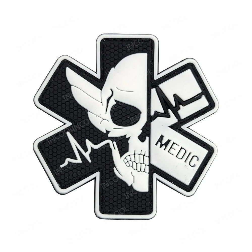 PVC Rubber Patches Glow in Dark Skull Sniper Ghost Luminous Appliqued Armband Hook For Backpack Clothing