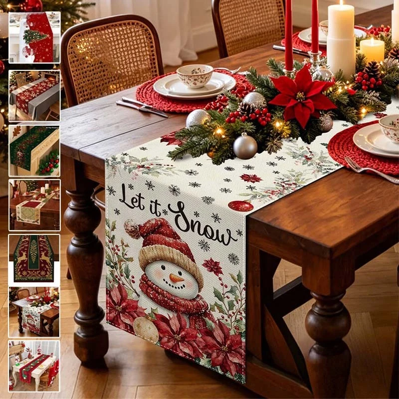 2026 New Nordic Christmas Table Runner Xmas Snowman Print Table Covers for Home Party Dining Kitchen Holiday Winter Tablecloth