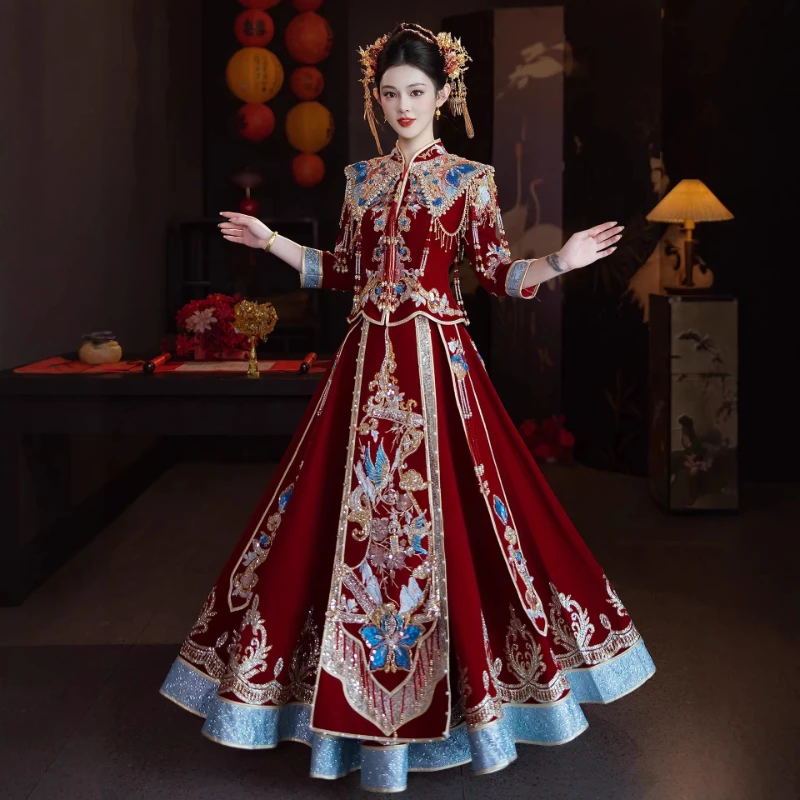 

Bridal Xiuhe Wedding Dress Winter Velvet Premium Sense Return Door Dress New Chinese Show Kimono Women