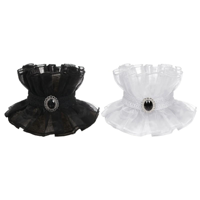 HX6F Detachable Collar Lace Ruffle Collar for Gothic Outfit and Costume Neck Styling