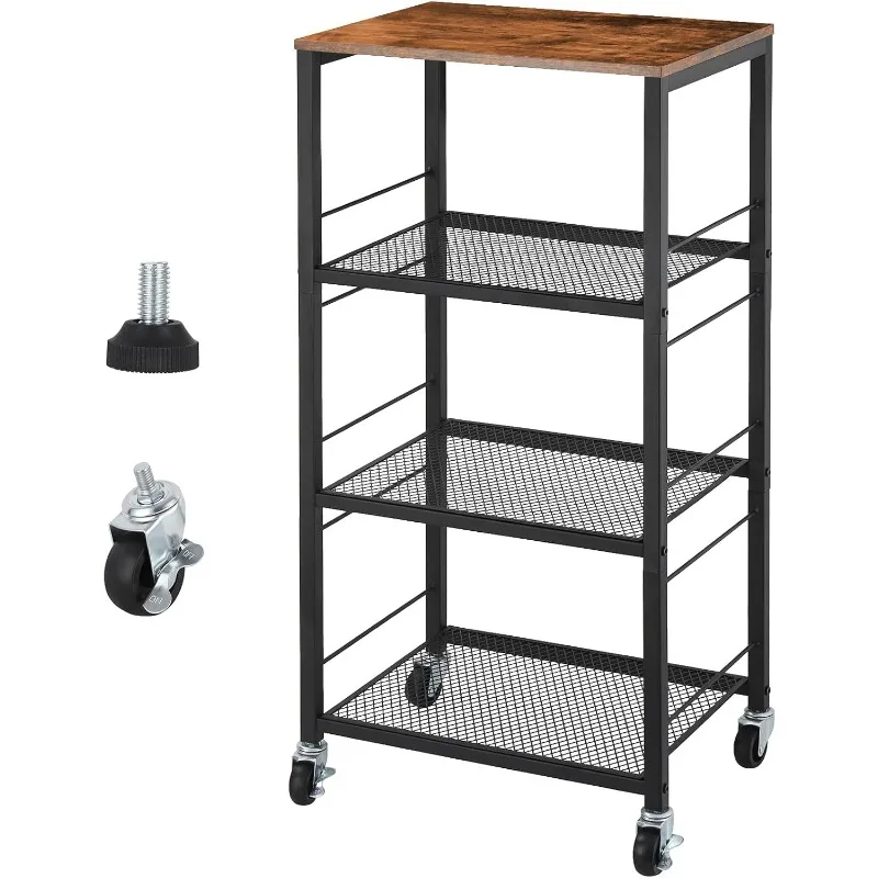 

Kitchen Cart on Wheels Rolling Kitchen Island Carts with Wheels and Storage 4-Tier Farmhouse Serving Cart Stand with Wood
