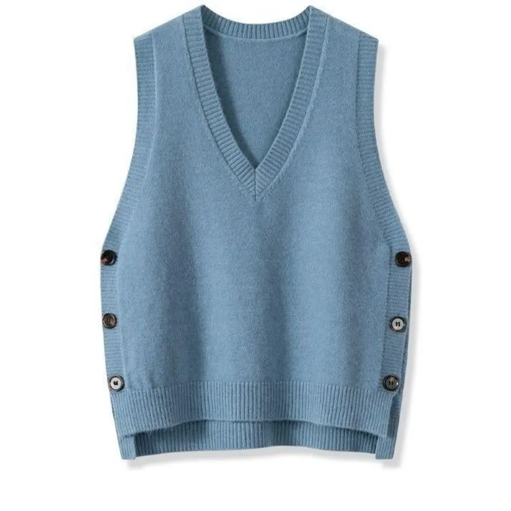 

Vintage Knitted Vest for Women V-Neck Plain Color Casual Sweater Vest Spring Autumn Seasonal Fashion Women's Top