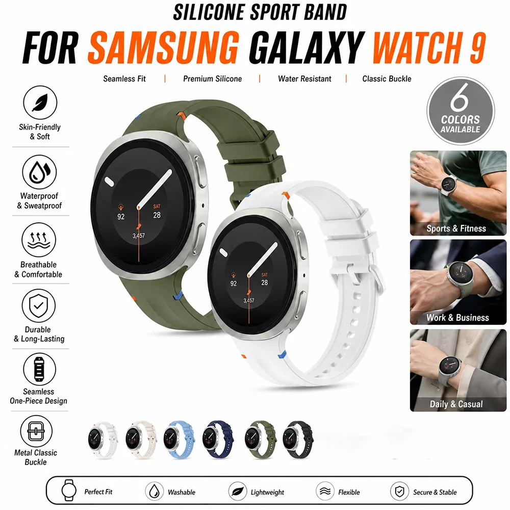 Silicone Watch Strap for Samsung Galaxy Watch 9 Skin‑Friendly Comfortable Replacement Strap Accessory for Samsung Galaxy Watch 8