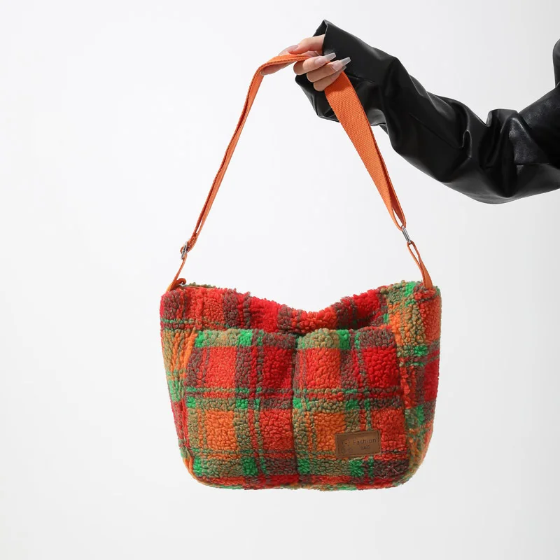 Woolen Cloth Shoulder Bag NEW Korean Style Purses Handbags Plaid Large Capacity Fashion Casual Popular Design Trend All-match