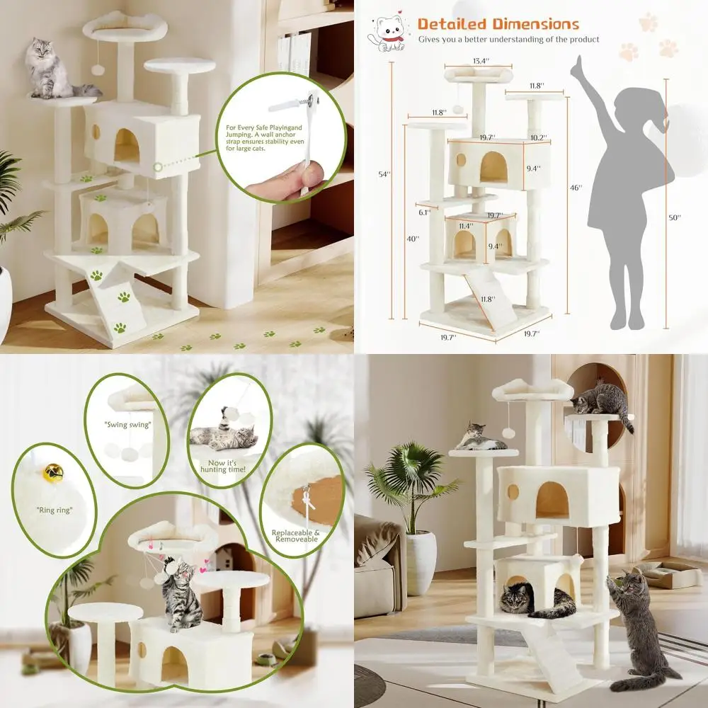 

Многоуровневый кошачий домик-дерево для дома с гамаком, лежанками и съемной конструкцией - бежевый