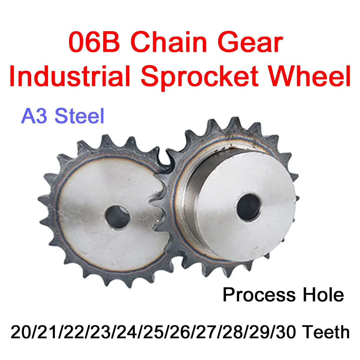 1Pcs 06B Chain Gear 20/21/22/23/24/25/26/27/28/29/30 Teeth A3 Steel Industrial Convex Sprocket Process Hole Tooth Pitch 9.525mm