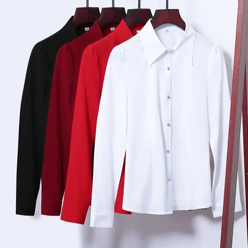 Korean Style White Short Sleeve Blouse Women Summer 2024 Elegant Slim Oversize 5XL Office Red Shirt Long Sleeve Top Work Blouse