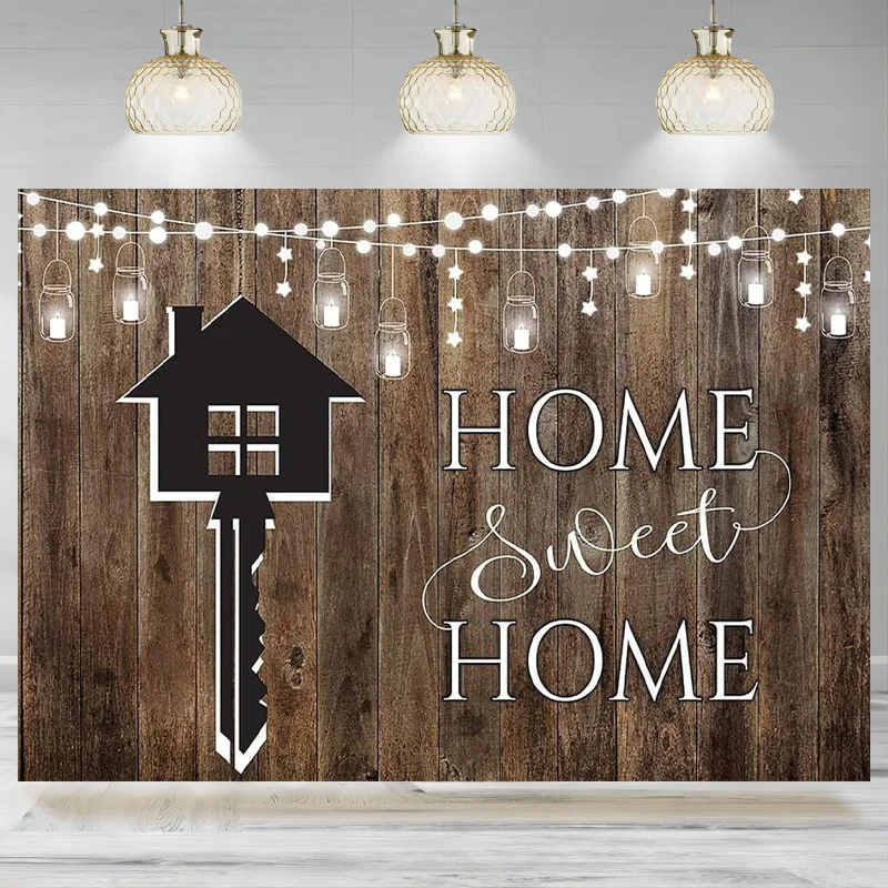 Housewarming Backdrop Sweet New House Shower Party Photographic Decoration Keys Home Party Rustic Wooden Wall Background Banner