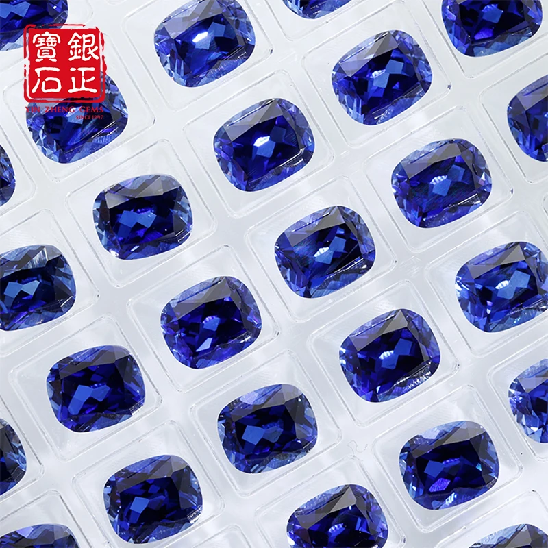 YinZheng Cushion Shape Royal Blue Spphire Flame Melted Cultivate Can Be Provide GRC Or AGL Certifacate Loose Synthetic Sapphire