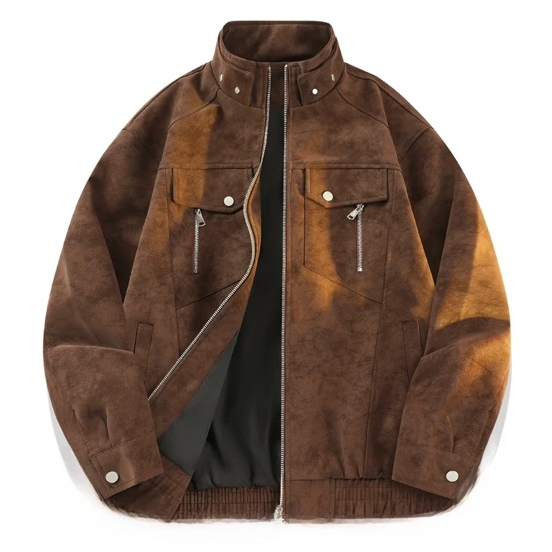 Loose Fit American Style PU Leather Jacket Stand Collar Workwear for Men Autumn New Arrival Fashionable Youth Active Style