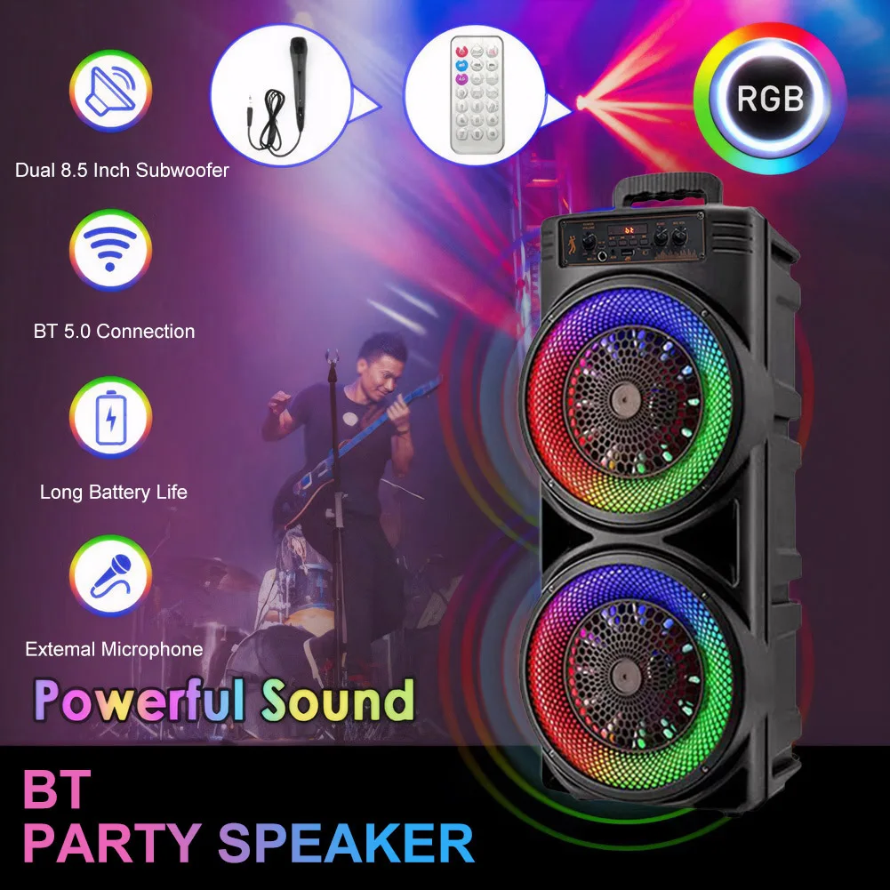 Bluetooth Speaker Portable Wireless Stereo Speaker Subwoofer High Power Home Karaoke Support USB/TF/AUX/FM/BT/MIC Loud Boombox