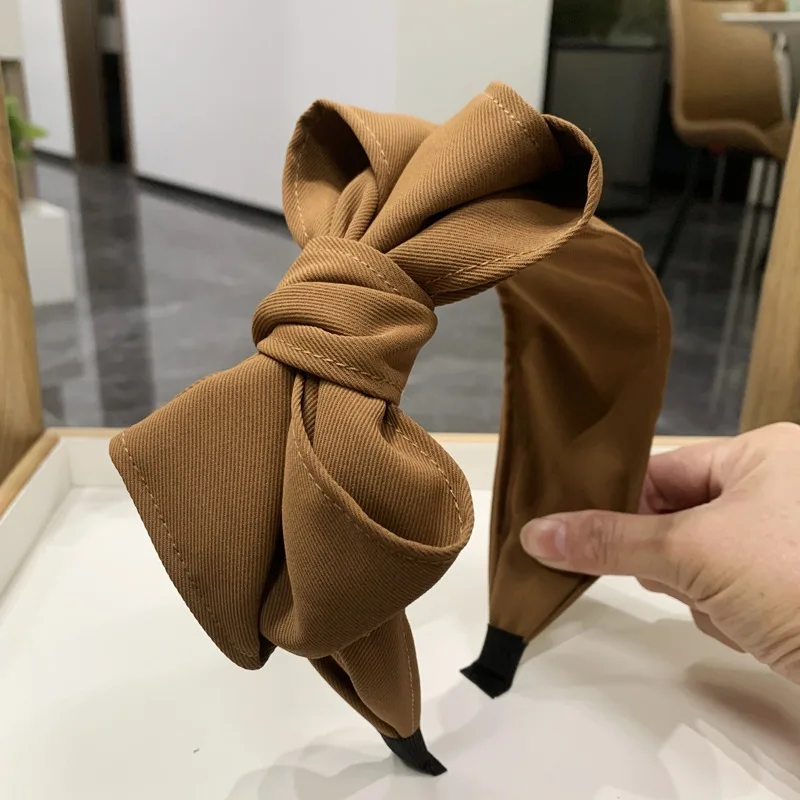 2024 New Spring Fashion Hair Accessories For Women Oversized Bow Knot Headband Solid Color Fresh Hairband Black Wholesale Gifts