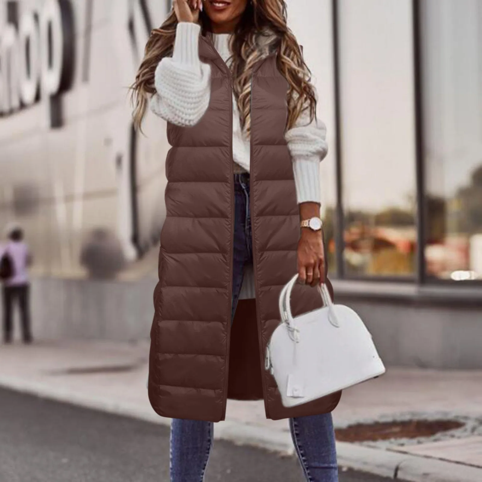 

Autumn Winter New Down Vest For Women Long Over Knee Slim Versatile Hooded Down Jacket Vest Ladies Warm Long Jacket 2024