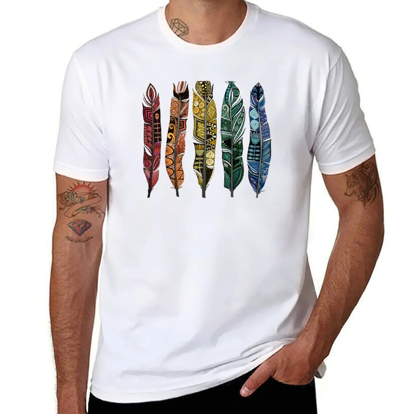 

boho rainbow feathers T-Shirt man t shirt summer man t shirt graphic T-Shirt
