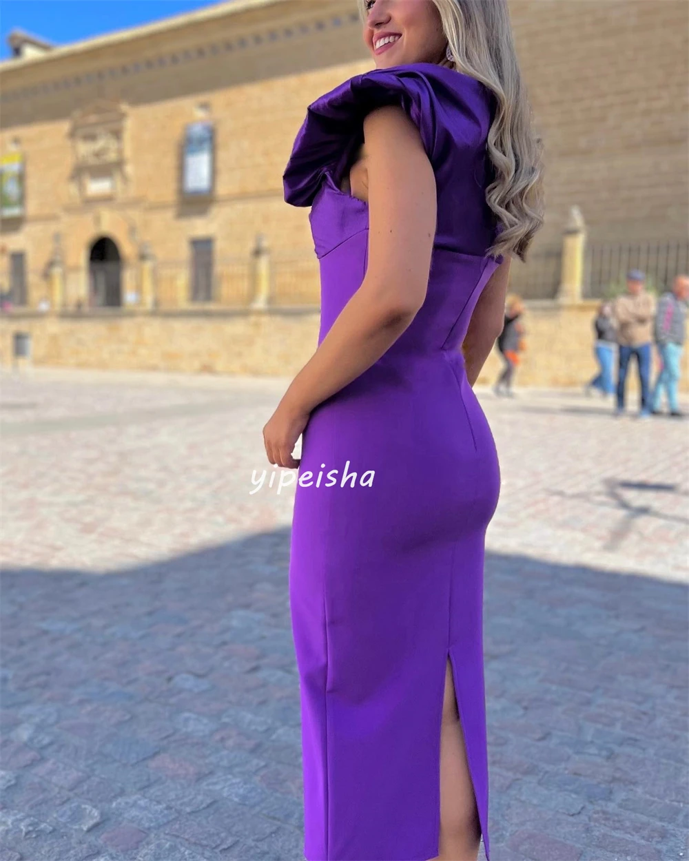 Jersey clásico personalizado con volantes y pliegues, columna fruncida con cuello en V, vestidos por debajo de la rodilla, vestidos de quinceañera, estilo moderno exquisito, Simple Elega