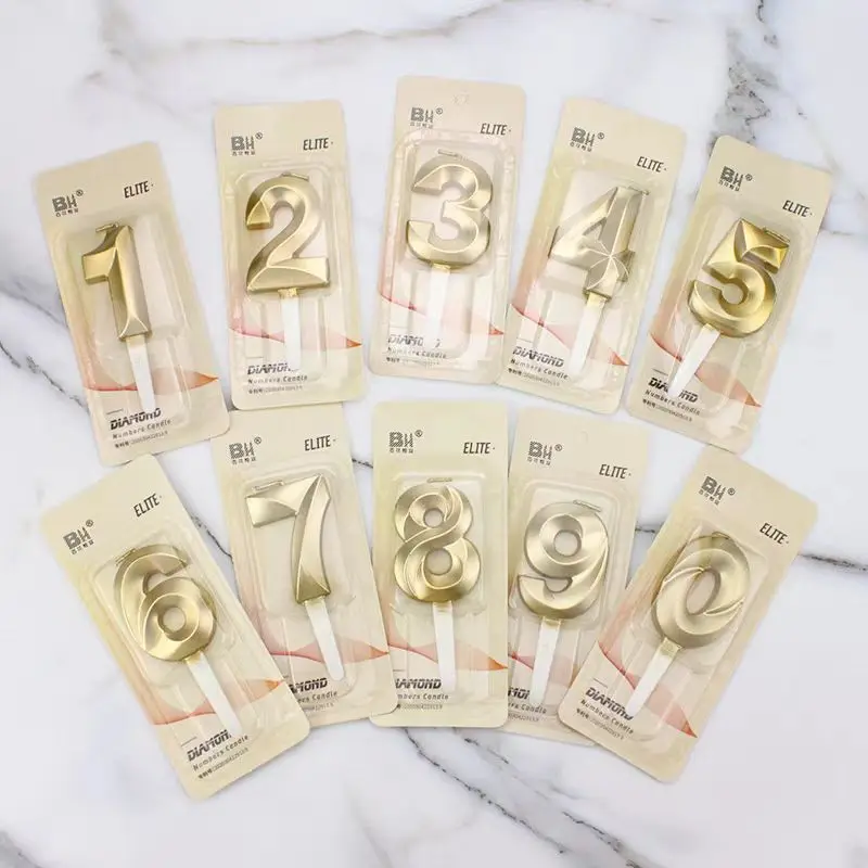 Creative Gold Diamond Number Candle Large 3D Birthday Cake Topper Decoration Party Supplies Anniversary Celebration Age Candle