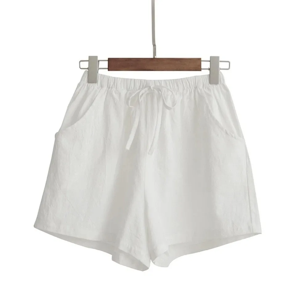 Casual High Waist Cotton Linen Shorts Wide Leg Loose Women Shorts a-Line Workout Shorts Summer