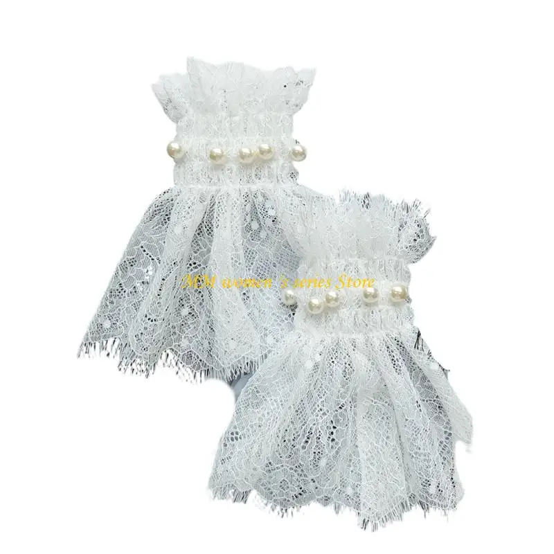 Q39C Stylish Lace Wrist Sleeves Arm Cuffs Sleeves With Pearls Beadwork Cuffs Extension