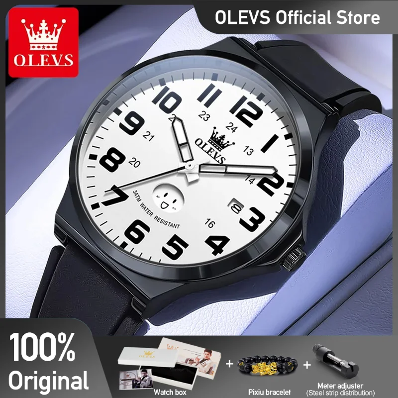 

OLEVS 5629 Студенческие часы Простые бесшумные кварцевые часы с выражением циферблата Водонепроницаемый светящийся силиконовый ремешок Часы с датой и экзаменами