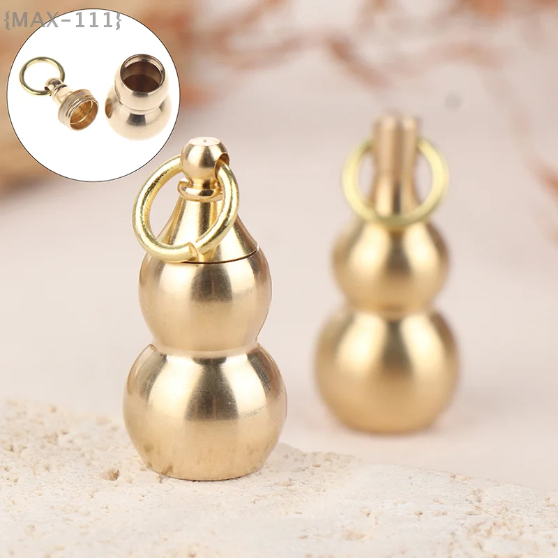 Brass Gourd Pendant Necklace, Waterproof Pill Box Keychain, Irregular Jar Medicine Case For Hanging Jewelry