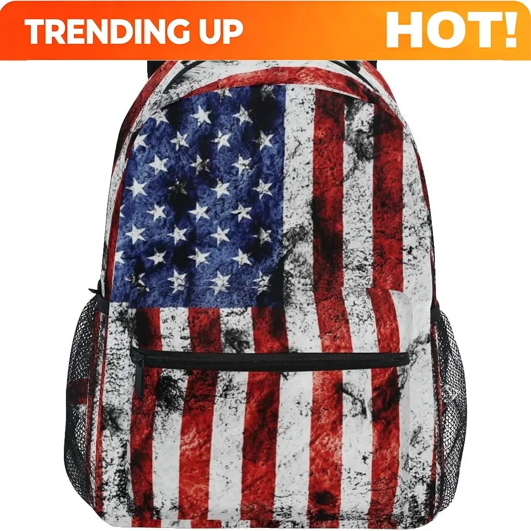 Custom Bag American Flag Print Backpack Patriotic USA School Bookbag For Boys Girls Computer Backpacks Book Bag Travel Hiking Ca