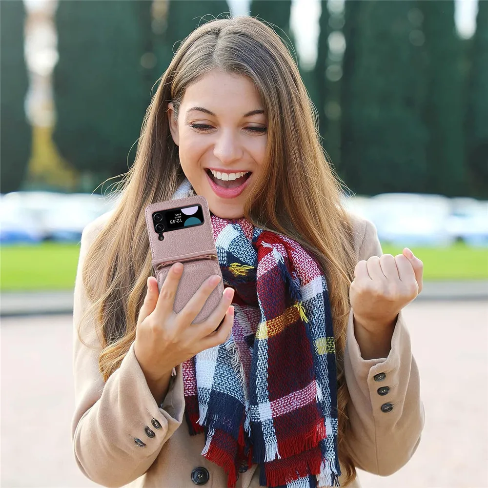 Кожаный чехол для карт со шнурком для Samsung Galaxy Z Flip 6 5 4 3 5G, сумка-кошелек, ремешок для рук, ощущение кожи, задняя крышка