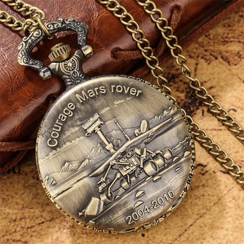 Steampunk Courage Mars Rover 2004-2010 Design Men Women Analog Quartz Pocket Watch Arabic Number Display Souvenir Gift