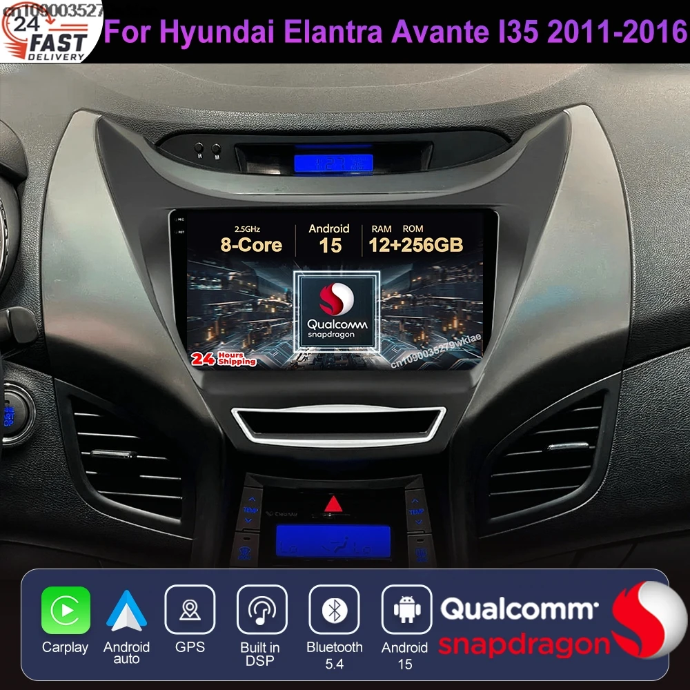 Android 15 For Hyundai Elantra Avante I35 2011-2016 Autoradio Wireless Carplay Auto Multimedia QLED 5G WIFI Viedo Player Stereo